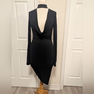 Elegant Black Asymmetrical Dress with Plunging Neckline